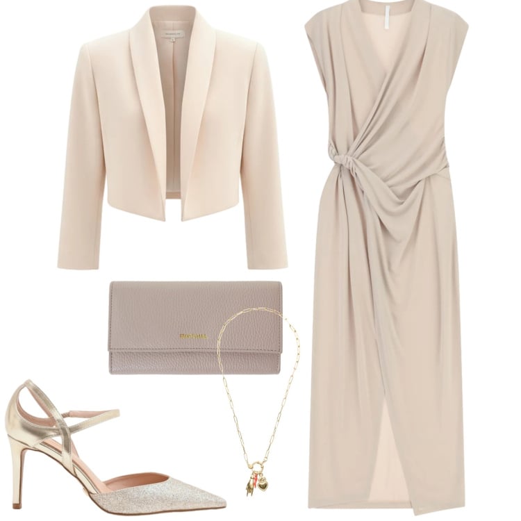 Outfit donna - Cerimonia. Stile Chic per Cerimonia. Abbinamento con vestiti lunghi, portafogli, décolleté, bolero, ciondoli.