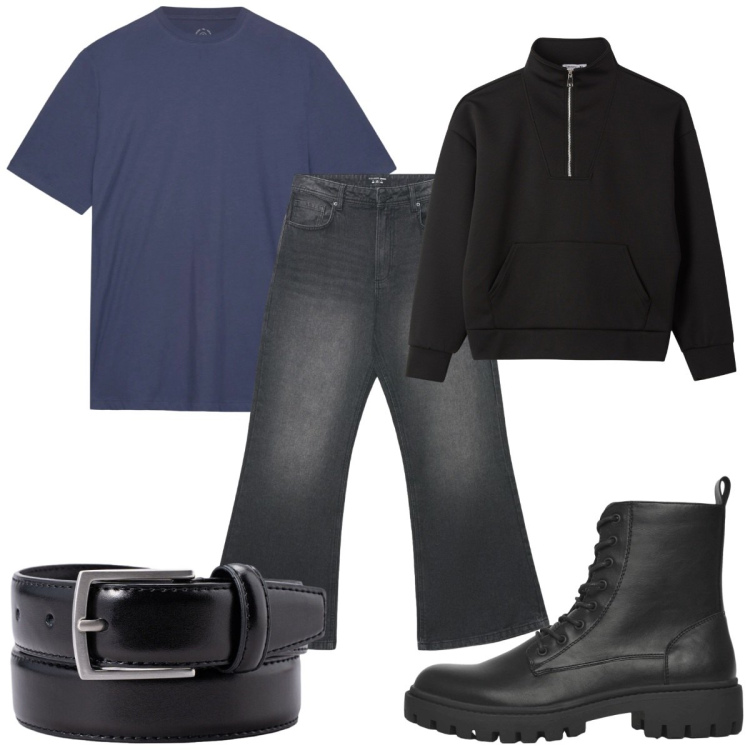 Outfit uomo - Total look #2384557. Stile Casual per Tutti i giorni. Abbinamento con jeans, felpe, anfibi, t-shirt, cinture.