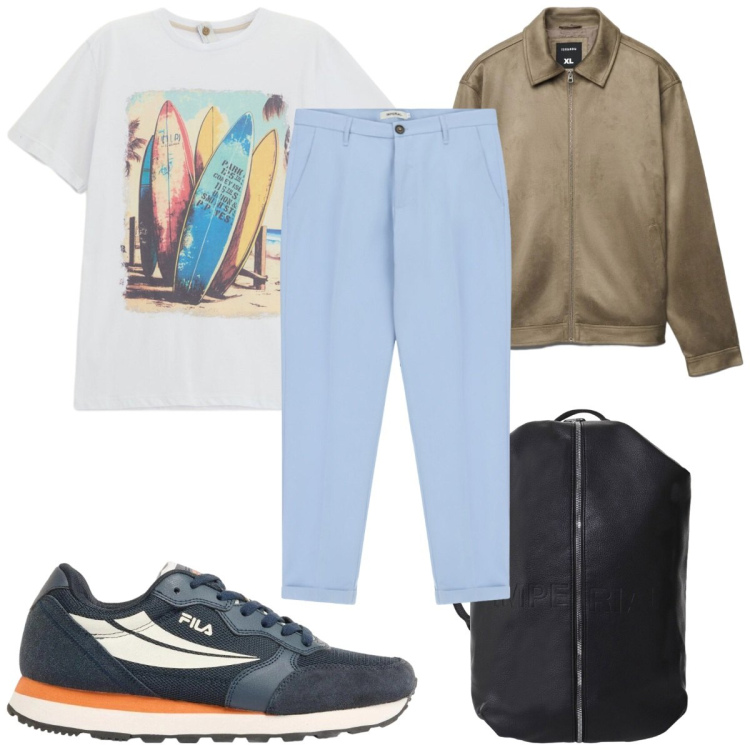 Outfit uomo - Total look #2384565. Stile Casual per Tutti i giorni. Abbinamento con sneakers, giacche, t-shirt, pantaloni, borse sportive.