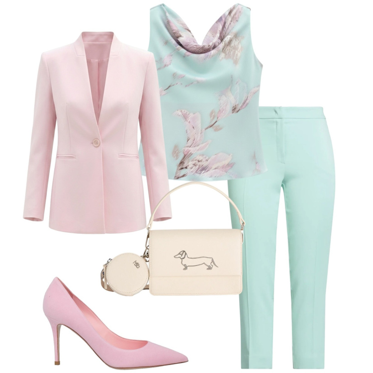 Outfit donna - Total look #2384566. Stile Chic per Cerimonia. Abbinamento con décolleté, pantaloni, top, blazer, borse a tracolla.