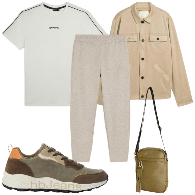 Outfit uomo - Total look #2384568. Stile Casual per Tutti i giorni. Abbinamento con cappotti, borse sportive, sneakers, t-shirt sportive, pantaloni.