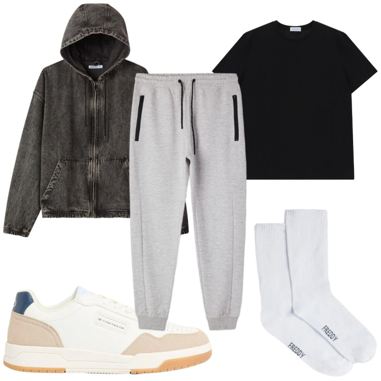 Outfit uomo - Total look #2384570. Stile Trendy per Sport. Abbinamento con sneakers, cappotti, pantaloni, t-shirt, calzini.