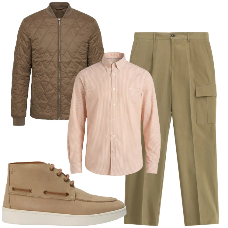 Outfit uomo - Total look #2384571. Stile Casual per Ufficio. Abbinamento con pantaloni cargo, piumini, stivali e stivaletti, camicie.