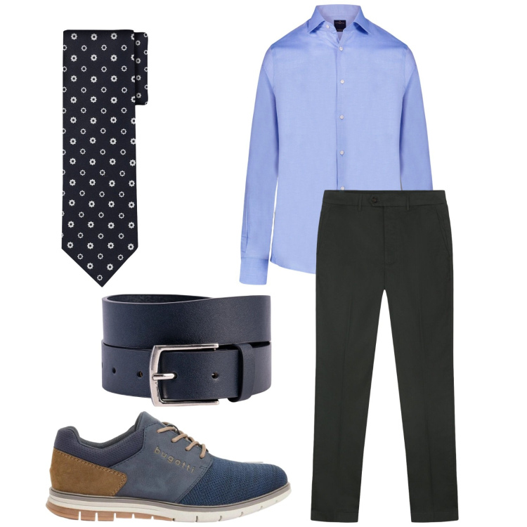 Outfit uomo - Ufficio style. Stile Business/Elegante per Ufficio. Abbinamento con scarpe stringate, camicie, cinture, cravatte, pantaloni.
