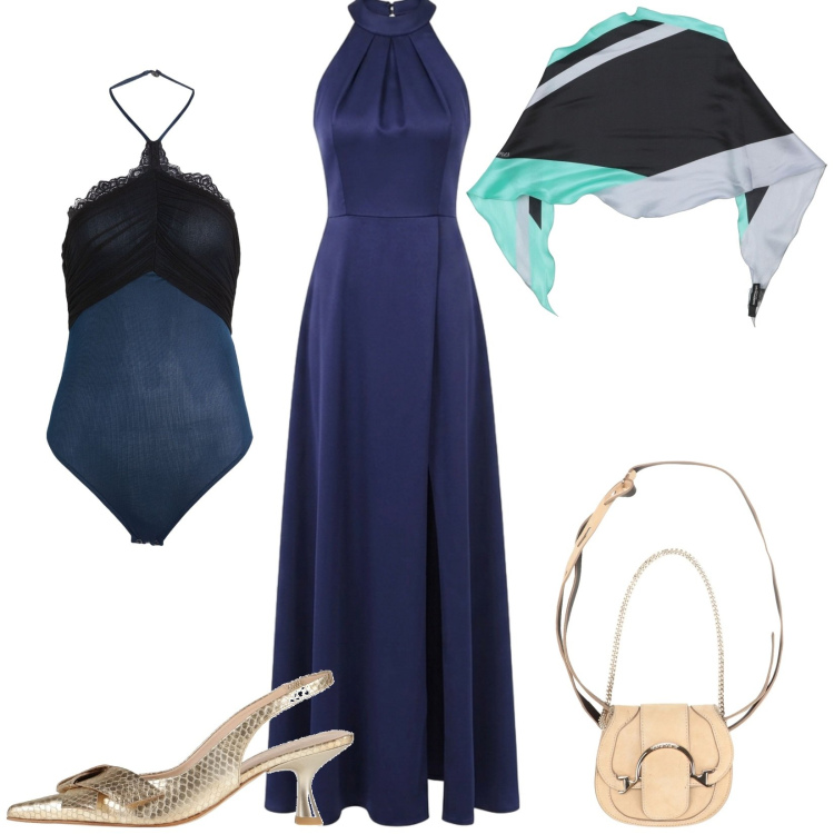 Outfit donna - Total look #2384576. Stile Glamour per Cerimonia. Abbinamento con marsupi, décolleté, body, stole, vestiti lunghi.