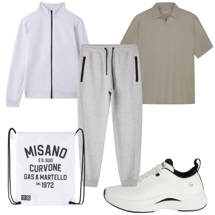 Outfit uomo - Total look #2384583. Stile Trendy per Sport. Abbinamento con borse sportive, felpe sportive, pantaloni, sneakers, polo.