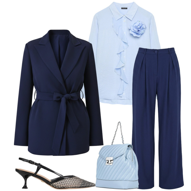 Outfit donna - Total look #2384584. Stile Bon Ton per Cerimonia. Abbinamento con zaini, décolleté, camicie, blazer, pantaloni a palazzo.