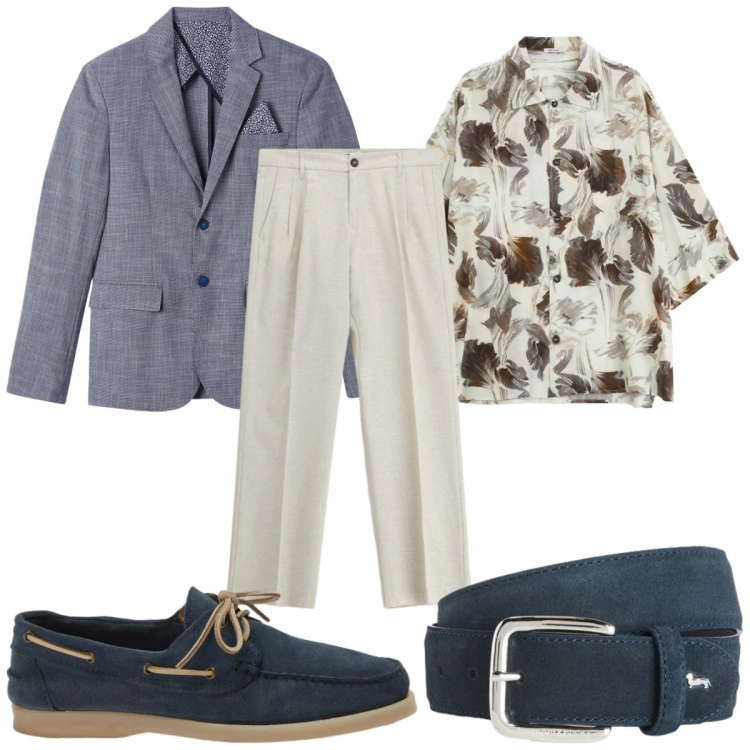 Outfit uomo - Total look #2384585. Stile Casual per Tutti i giorni. Abbinamento con giacche, camicie a manica corta, pantaloni, cinture, scarpe stringate.