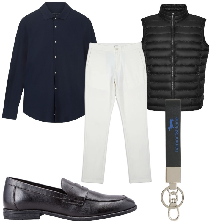 Outfit uomo - Total look #2384586. Stile Casual per Tutti i giorni. Abbinamento con portachiavi, piumini, pantaloni, camicie, scarpe stringate.