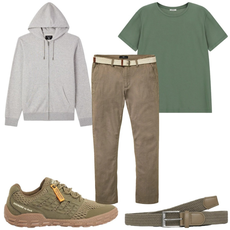Outfit uomo - Total look #2384587. Stile Casual per Tutti i giorni. Abbinamento con pantaloni chino, sneakers, cinture, felpe con cappuccio, t-shirt.