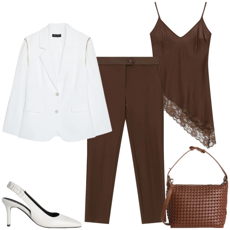 Outfit donna - Total look #2384588. Stile Chic per Serata fuori. Abbinamento con décolleté, pantaloni, blazer, top, borse a spalla.