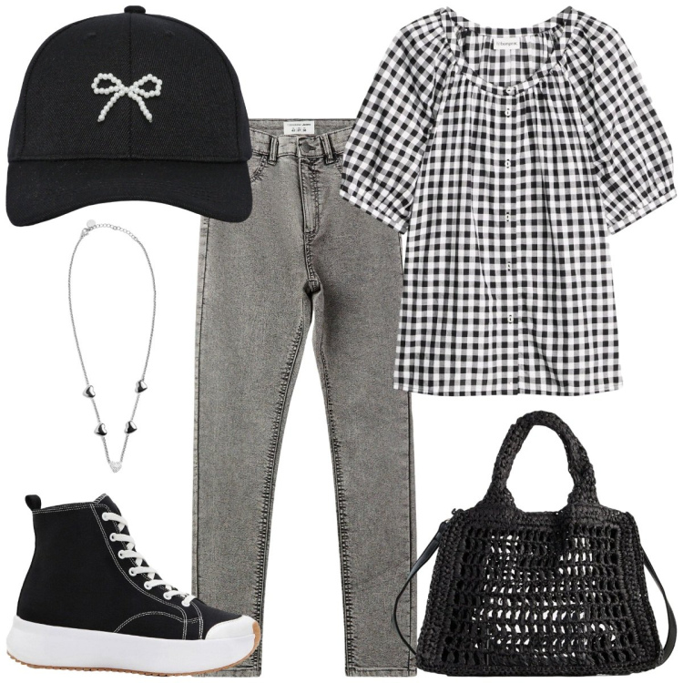 Outfit donna - Ovunque tu voglia essere. Stile Glamour per Tutti i giorni. Abbinamento con sneakers, borse a tracolla, bluse, jeggings, cappelli con visiera, collane.