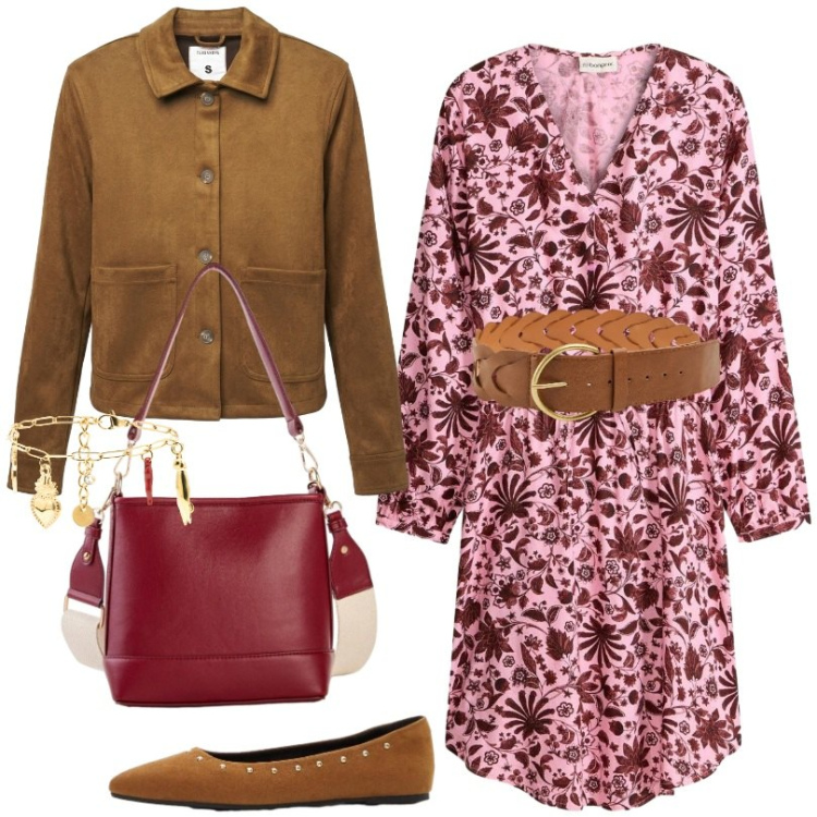 Outfit donna - Look "must-have" primavera. Stile 70s per Tutti i giorni. Abbinamento con vestiti midi/longuette, ballerine, borse a tracolla, cinture, cappotti, braccialetti.