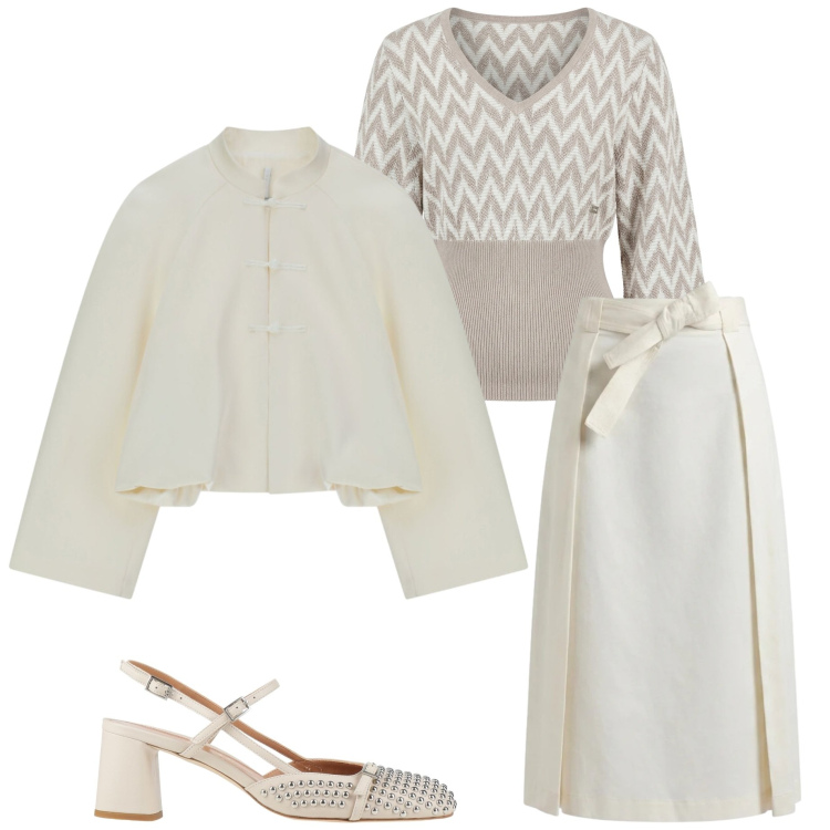 Outfit donna - Aprile che mi metto?. Stile Casual chic per Ufficio. Abbinamento con décolleté, cappotti, maglieria, gonne longuette.