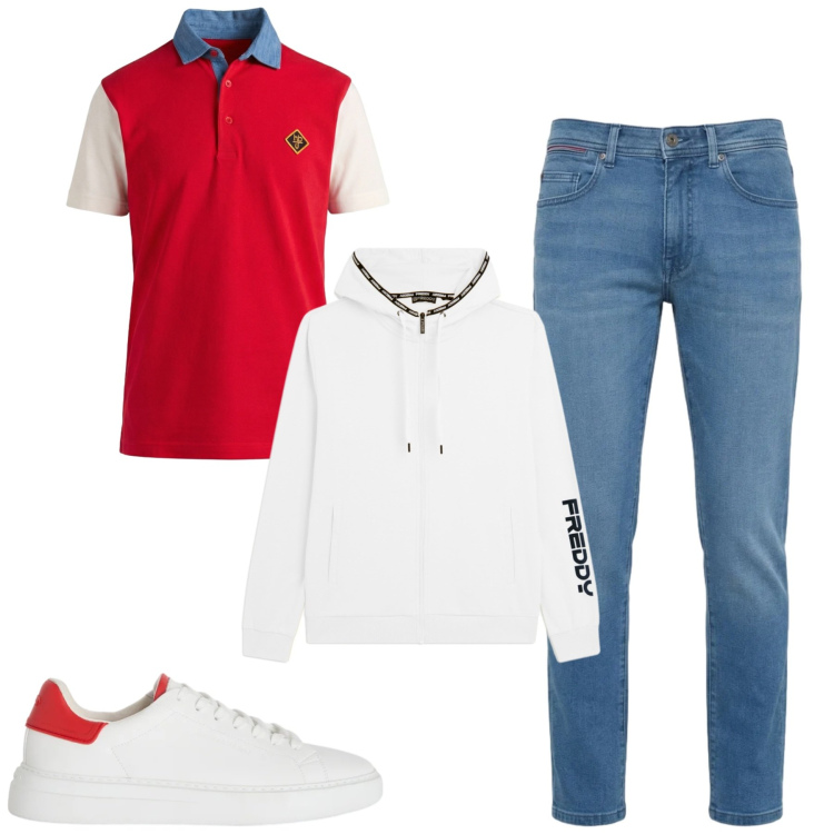 Outfit uomo - Total look #2384611. Stile Casual per Tutti i giorni. Abbinamento con sneakers, jeans slim fit, polo, felpe con cappuccio.