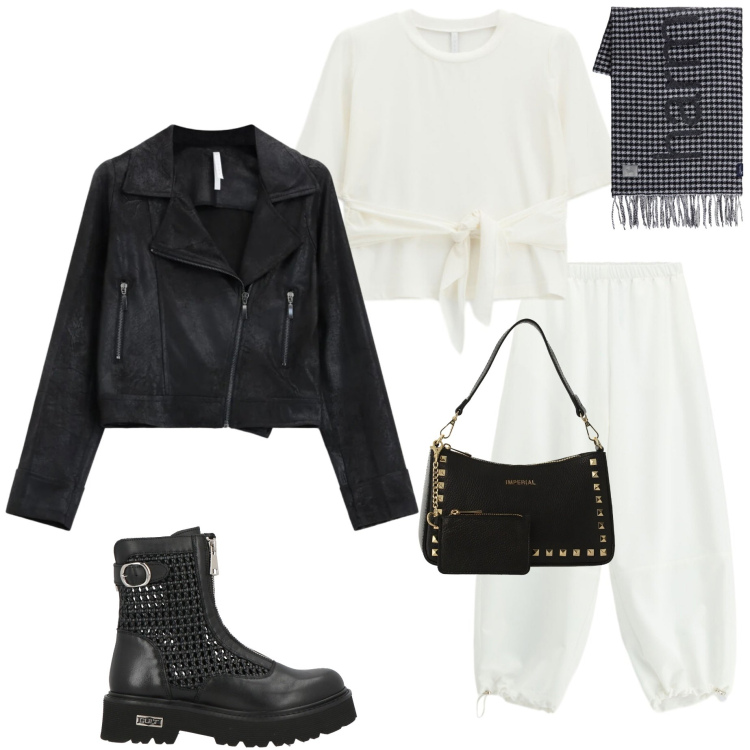 Outfit donna - Aprile cosa mi metto?. Stile Sporty chic per Tutti i giorni. Abbinamento con stivaletti, sciarpe, t-shirt, pantaloni, borse a spalla, giacche.