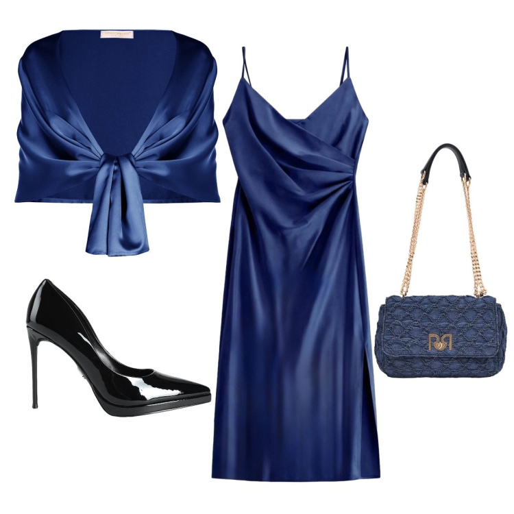 Outfit donna - Linee morbide per la cerimonia. Stile Glamour per Cerimonia. Abbinamento con décolleté, vestiti midi/longuette, borse a spalla, stole.