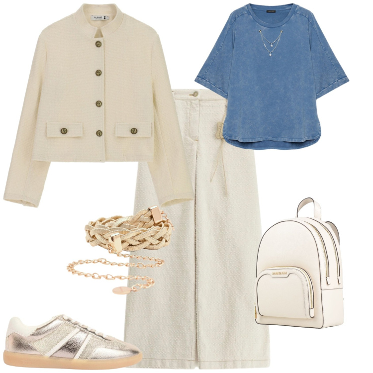 Outfit donna - Casual chic tempo libero. Stile Casual chic per Tutti i giorni. Abbinamento con zaini, sneakers, felpe, pantaloni a palazzo, cappotti, cinture.