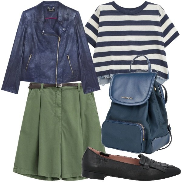 Outfit donna - pantaloncini corti please. Stile Casual per Tutti i giorni. Abbinamento con zaini, mocassini, blazer, t-shirt, shorts.