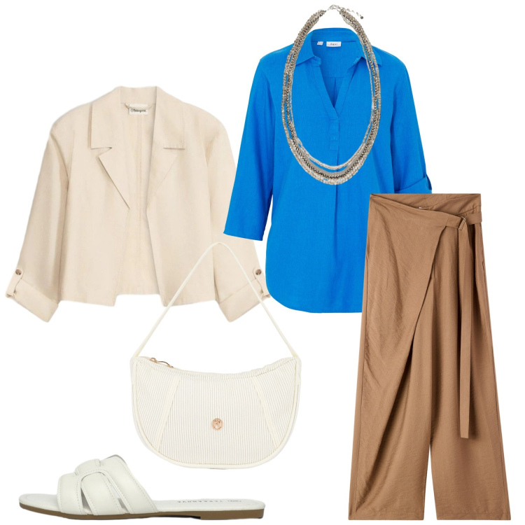 Outfit donna - Total look #2384647. Stile Minimal per Tutti i giorni. Abbinamento con bluse, blazer, pantaloni, ciabatte, collane, borse a mano.