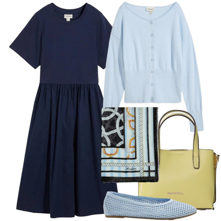 Outfit donna - Un abito per aprile - Focus Donna Curvy. Stile Romantica per Tutti i giorni. Abbinamento con vestiti midi/longuette, ballerine, cardigans, borse a tracolla, foulard.