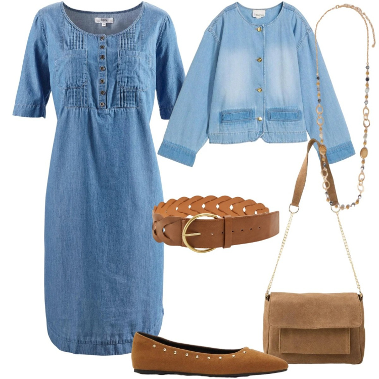 Outfit donna - Un abito per aprile - Focus Donna Curvy. Stile Casual chic per Tutti i giorni. Abbinamento con vestiti midi/longuette, cappotti, ballerine, borse a tracolla, cinture, collane.
