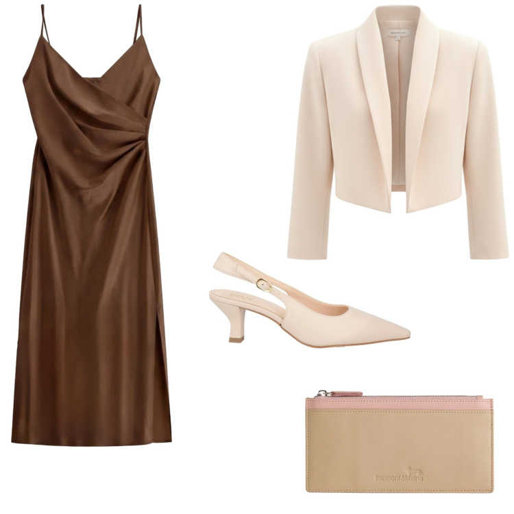Outfit donna - Cerimonia. Stile Chic per Cerimonia. Abbinamento con décolleté, portafogli, vestiti midi/longuette, bolero.