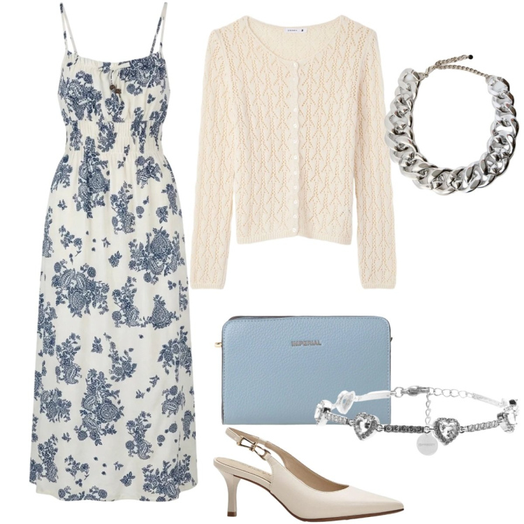Outfit donna - Un abito per aprile - Focus Donna Curvy. Stile Vintage retrò per Cerimonia. Abbinamento con décolleté, vestiti lunghi, cardigans, borse a tracolla, collane, braccialetti.