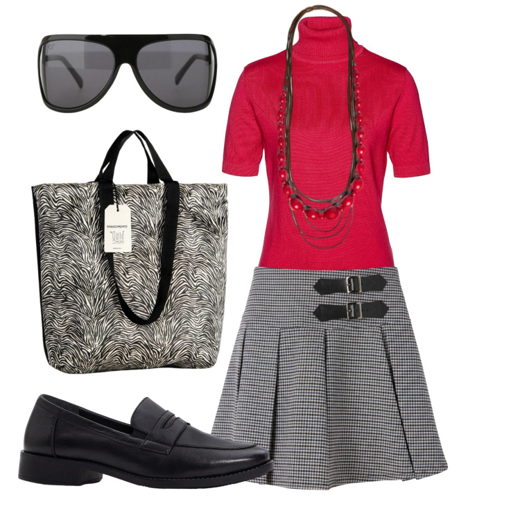 Outfit donna - Total look #2384678. Stile Preppy per Scuola/Università. Abbinamento con maglieria, mocassini, minigonne, occhiali da sole, borse tote, collane.