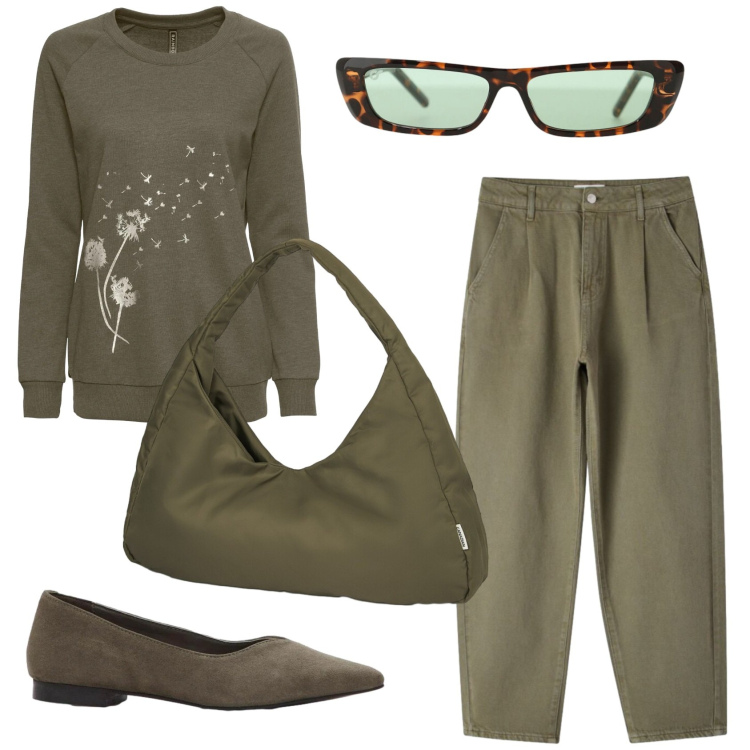 Outfit donna - Total look #2384680. Stile Basic per Tutti i giorni. Abbinamento con felpe, ballerine, pantaloni, occhiali da sole, borse a spalla.