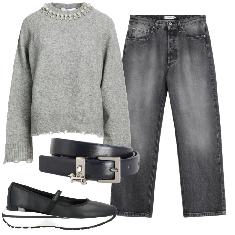Outfit donna - Total look #2384682. Stile Casual per Scuola/Università. Abbinamento con pullovers, ballerine, jeans, cinture.