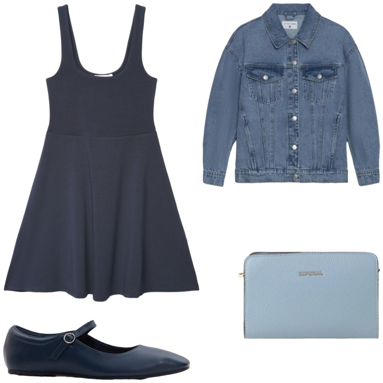 Outfit donna - Young e Easy. Stile Casual per Tutti i giorni. Abbinamento con ballerine, cappotti, vestiti corti, borse a tracolla.