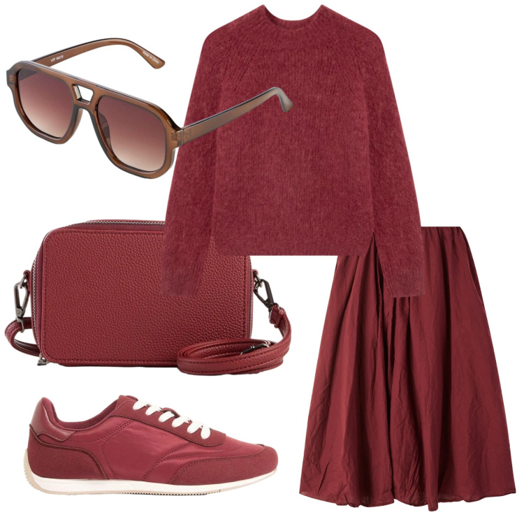 Outfit donna - Total look #2384690. Stile Basic per Tutti i giorni. Abbinamento con sneakers, occhiali da sole, borse a tracolla, pullovers, gonne lunghe.