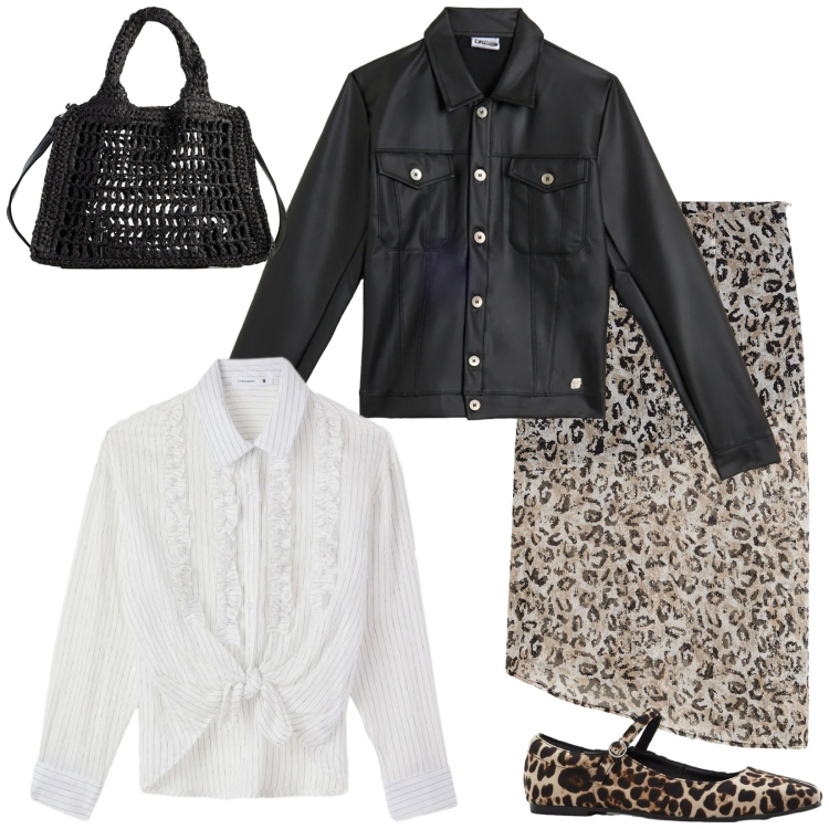 Outfit donna - Un pomeriggio libero. Stile Trendy per Tutti i giorni. Abbinamento con gonne longuette, borse a tracolla, ballerine, camicie, giacche.