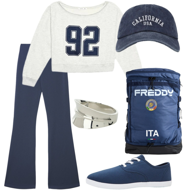 Outfit donna - Completo sportivo. Stile Sporty chic per Tutti i giorni. Abbinamento con sneakers, pantaloni, cappelli con visiera, felpe, braccialetti, zaini.