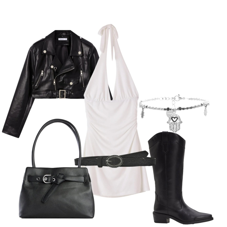 Outfit donna - Coachella. per Serata fuori. Abbinamento con borse a mano, stivali, vestiti corti, cinture, giacche, braccialetti.