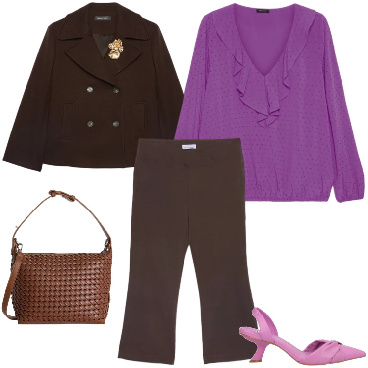 Outfit donna - Total look #2384718. Stile Casual per Ufficio. Abbinamento con décolleté, bluse, blazer, pantaloni, borse a spalla.