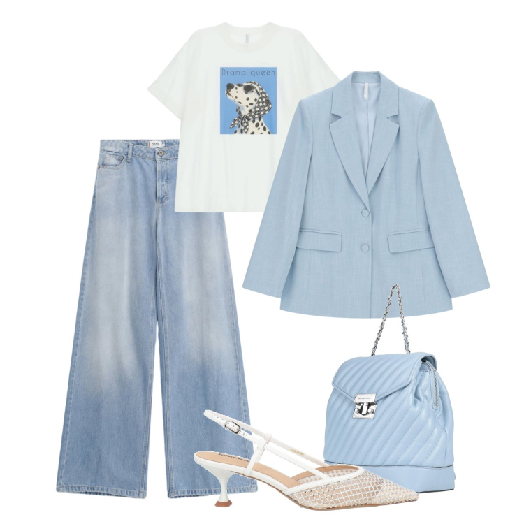 Outfit donna - Aprile mix & match - @star67. Stile Casual chic per Tutti i giorni. Abbinamento con décolleté, zaini, jeans, blazer, t-shirt.
