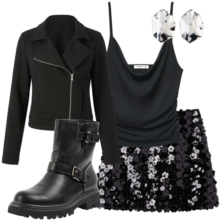 Outfit donna - Concerto rock. Stile Rock per Serata fuori. Abbinamento con orecchini, stivaletti, giacche, top, gonne.
