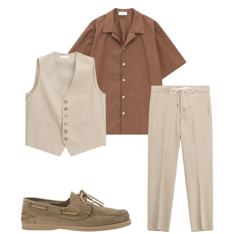 Outfit uomo - Total look #2384759. Stile Trendy per Serata speciale. Abbinamento con pantaloni, camicie a manica corta, gilet, scarpe stringate.