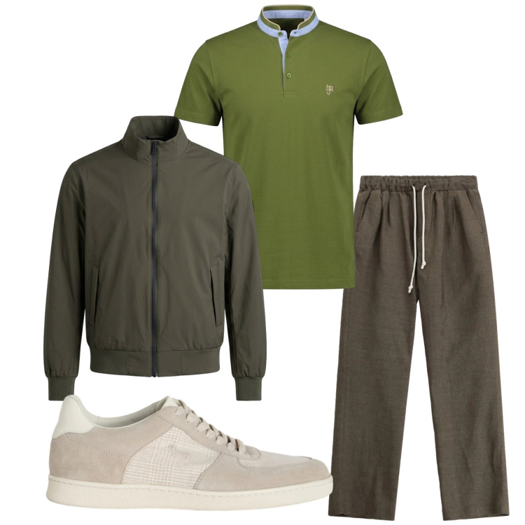 Outfit uomo - Total look #2384765. Stile Casual per Sport. Abbinamento con pantaloni, sneakers, polo, bomber.