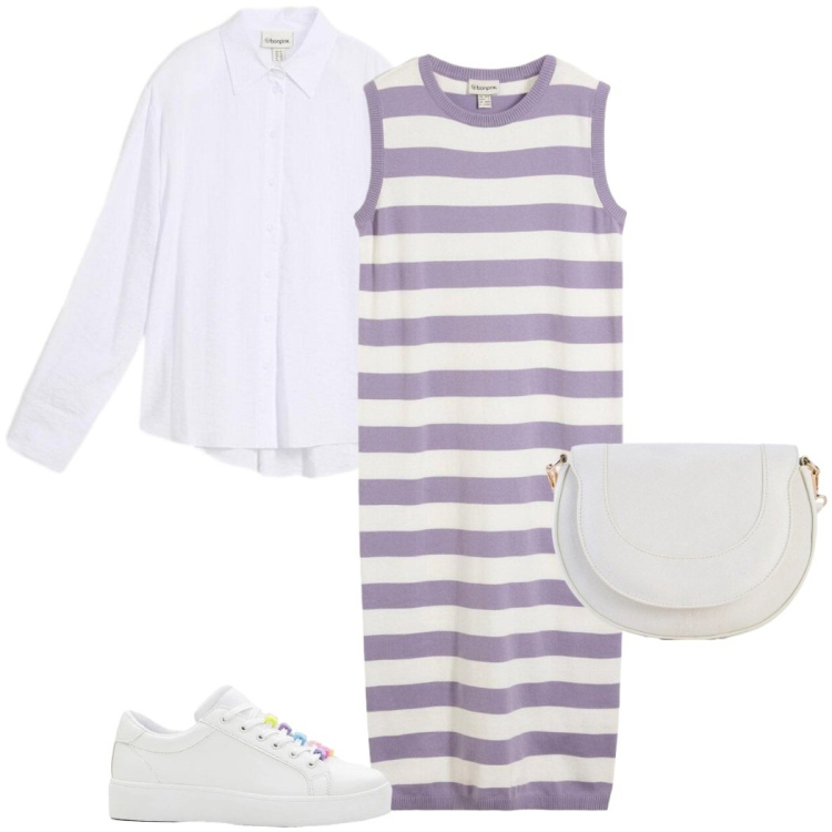 Outfit donna - Cool spring Bonprix. Stile Casual chic per Tutti i giorni. Abbinamento con borse a tracolla, vestiti, camicie, sneakers.