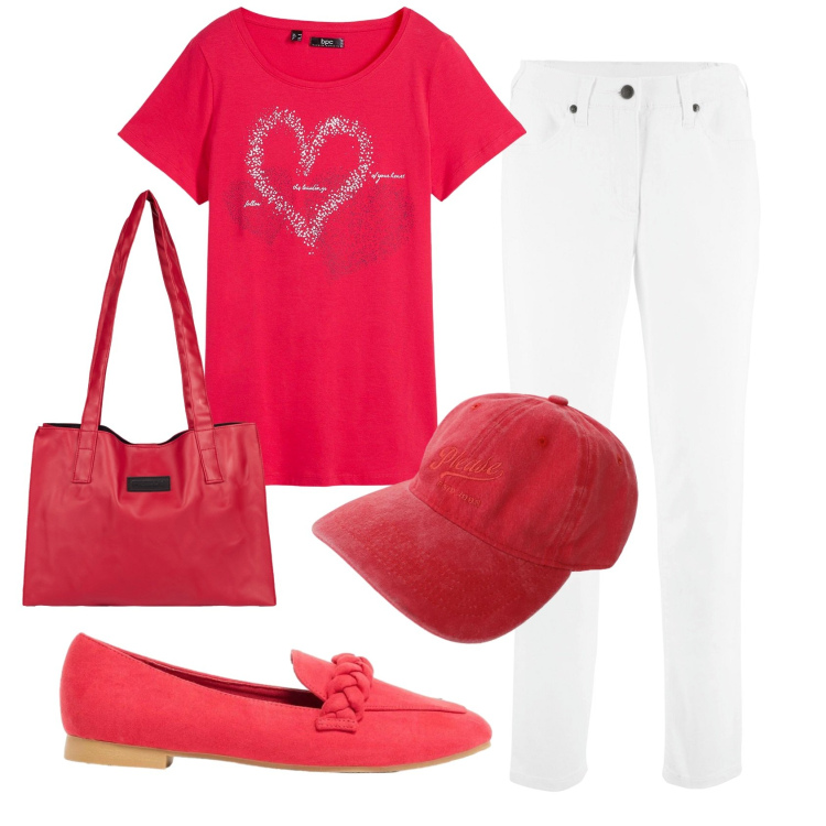 Outfit donna - Total look #2384769. Stile Casual per Scuola/Università. Abbinamento con t-shirt, pantaloni, mocassini, cappelli, shopping bag.