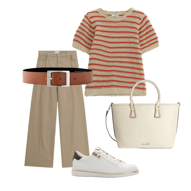 Outfit donna - Total look #2384775. Stile Minimal per Tutti i giorni. Abbinamento con cinture, sneakers, shopping bag, pantaloni, t-shirt.