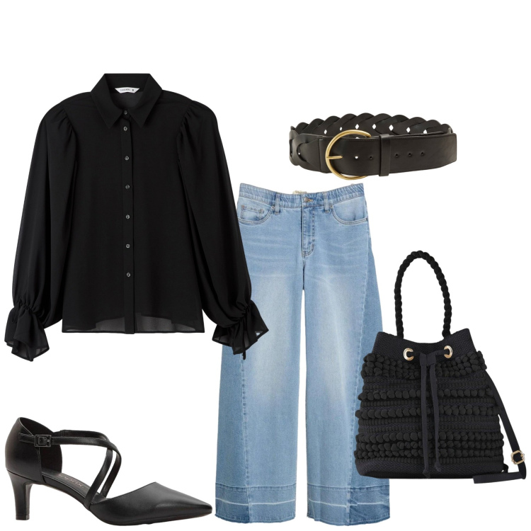 Outfit donna - Total look #2384784. Stile Casual chic per Serata fuori. Abbinamento con jeans, décolleté, borse a secchiello, camicie, cinture.