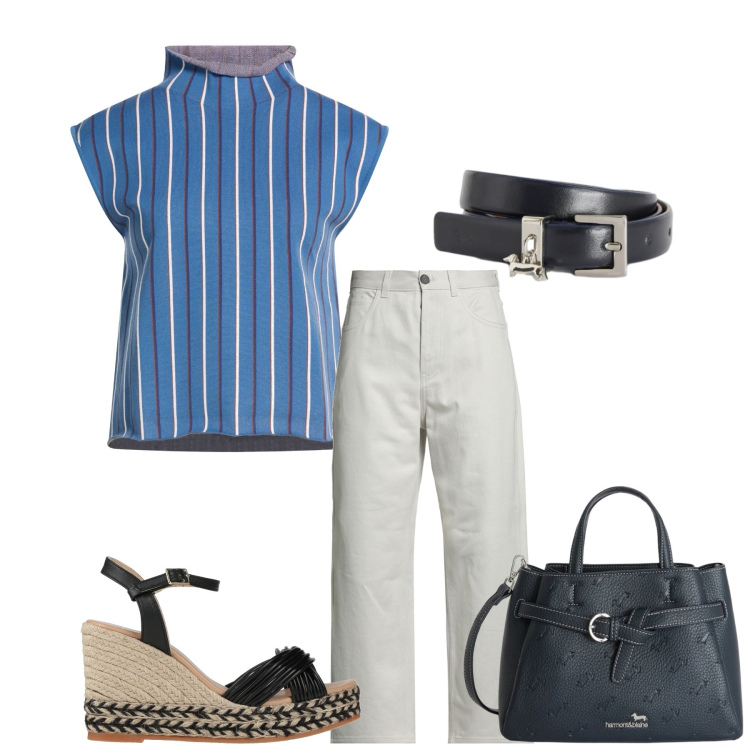 Outfit donna - Total look #2384787. Stile Trendy per Ufficio. Abbinamento con pantaloni, t-shirt, espadrillas, borse a mano, cinture.
