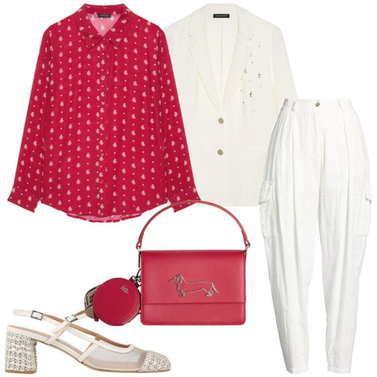 Outfit donna - Chic Contemporaneo. Stile Glamour per Tutti i giorni. Abbinamento con décolleté, pantaloni cargo, borse a tracolla, camicie, blazer.