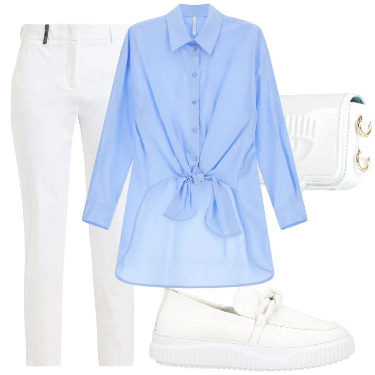Outfit donna - Sky vibes only. Stile Casual chic per Tutti i giorni. Abbinamento con mocassini, marsupi, pantaloni, camicie.