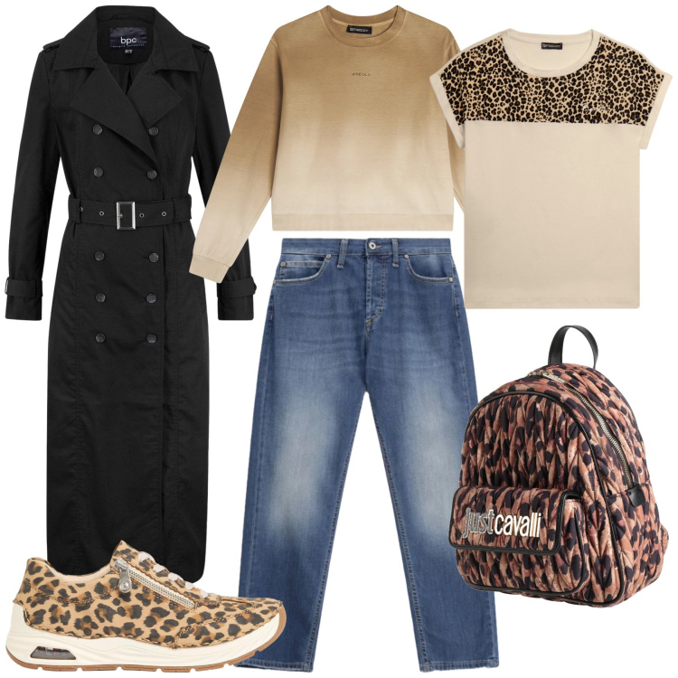 Outfit donna - The eye of the Tiger. Stile Sporty chic per Tutti i giorni. Abbinamento con zaini, trench, sneakers, jeans dritti, felpe, t-shirt.