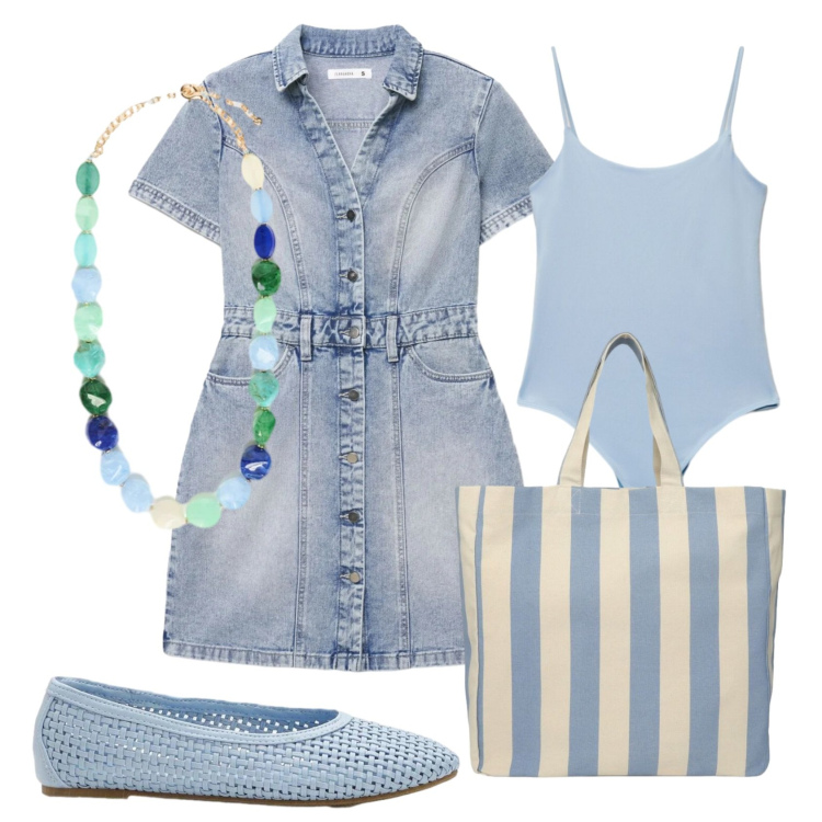 Outfit donna - Total look #2384812. Stile Bon Ton per Tutti i giorni. Abbinamento con ballerine, top, vestiti corti, shopping bag, collane.